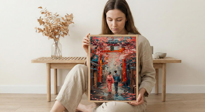 Japanese Torii Gate Poster, Cherry Blossom Art Print - Anniversary Gift