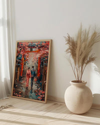 Japanese Torii Gate Poster, Cherry Blossom Art Print - Anniversary Gift