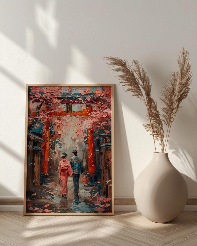 Japanese Torii Gate Poster, Cherry Blossom Art Print - Anniversary Gift