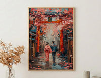 Japanese Torii Gate Poster, Cherry Blossom Art Print - Anniversary Gift
