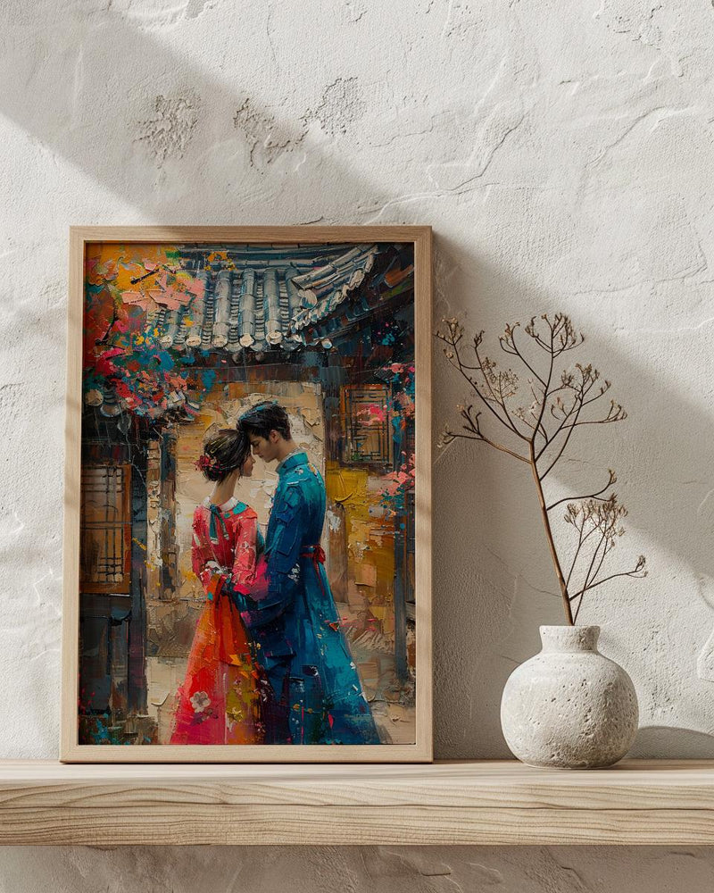 Korean Wedding Art Print, Traditional Hanbok Decor - Asian Wedding Gift