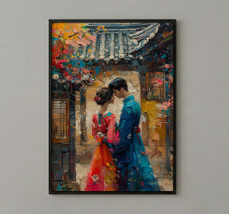 Korean Wedding Art Print, Traditional Hanbok Decor - Asian Wedding Gift