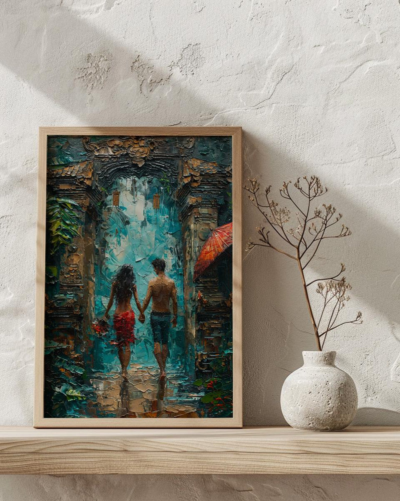Bali Temple Gate Art, Indonesia Jungle Print - Honeymoon Gift