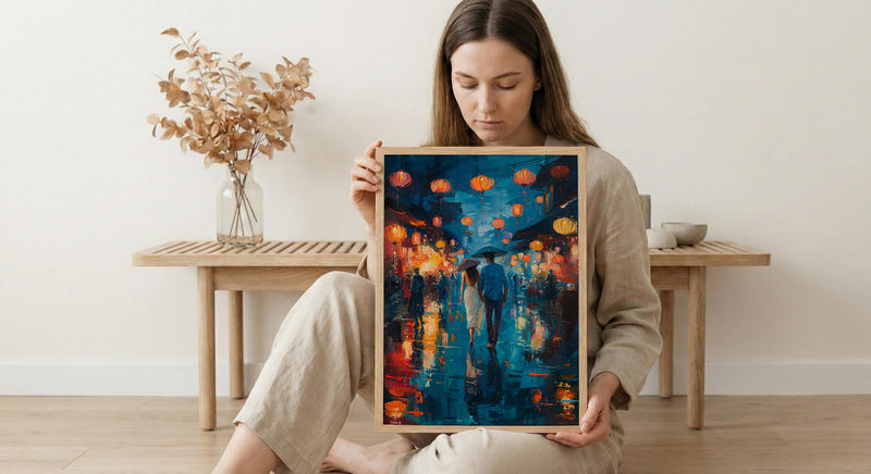 Hoi An Lanterns Wall Art, Vietnam Romantic Print - Palette Knife Painting Style