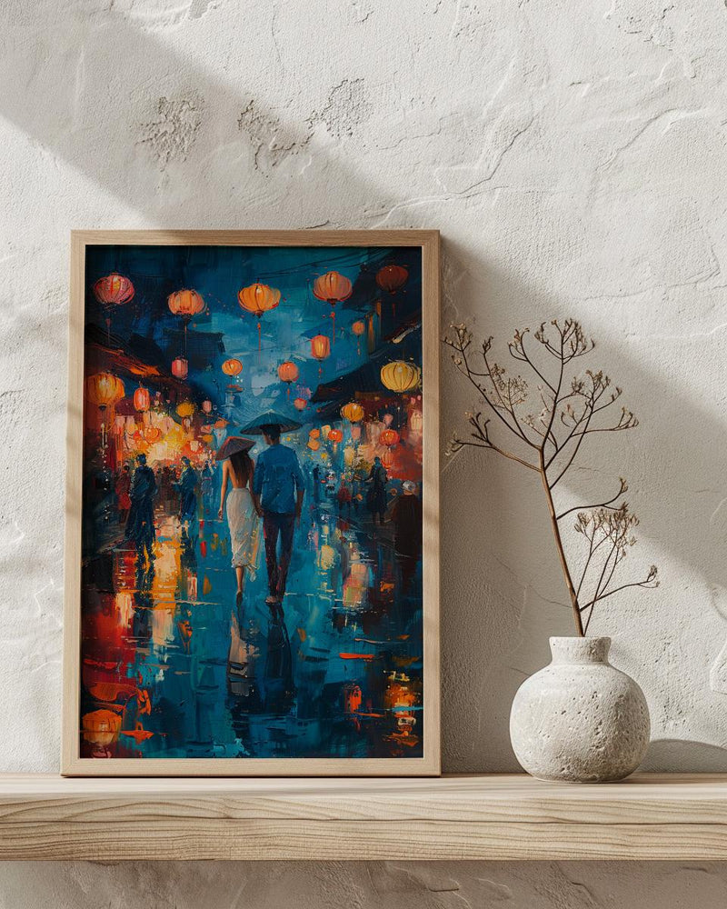 Hoi An Lanterns Wall Art, Vietnam Romantic Print - Palette Knife Painting Style