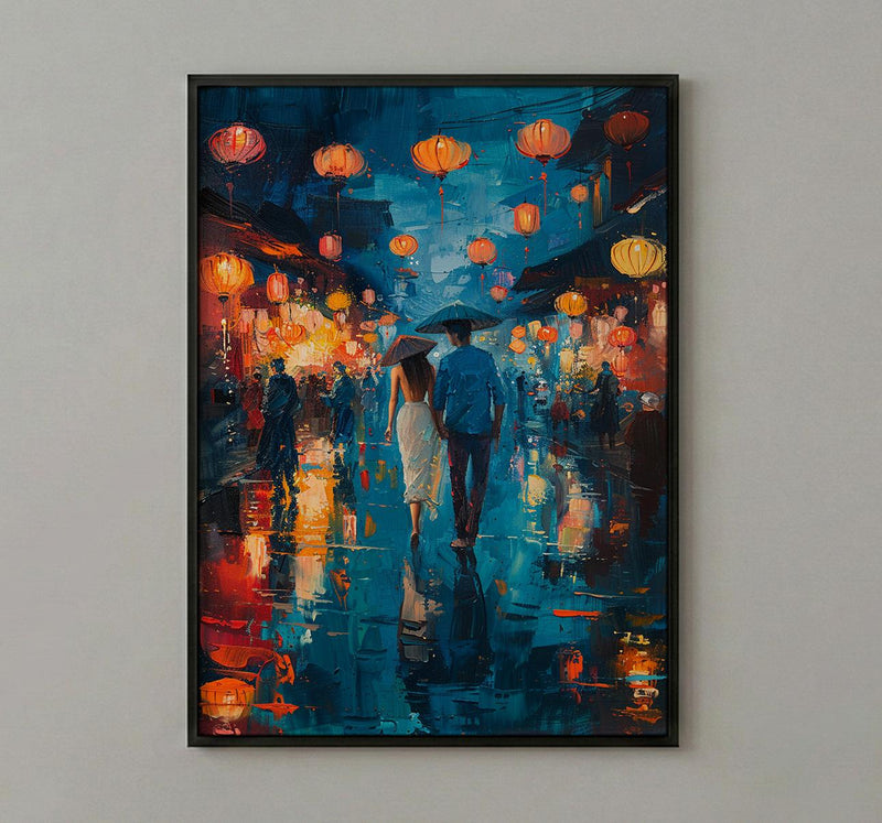 Hoi An Lanterns Wall Art, Vietnam Romantic Print - Palette Knife Painting Style