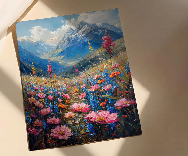 Himalayas Flower Valley Wall Art, Spring Mountain Print - Living Room Decor