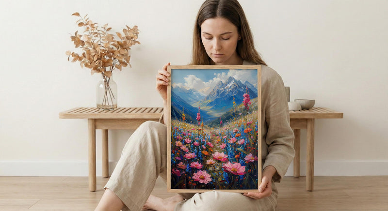 Himalayas Flower Valley Wall Art, Spring Mountain Print - Living Room Decor
