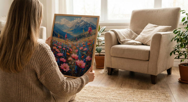 Himalayas Flower Valley Wall Art, Spring Mountain Print - Living Room Decor