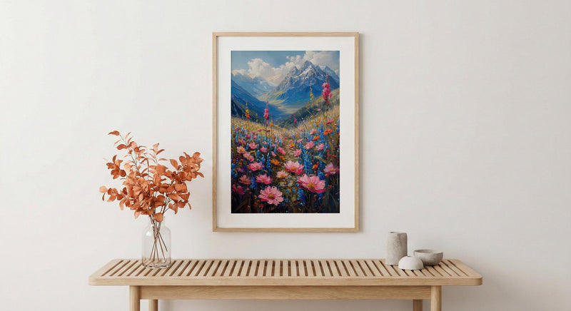 Himalayas Flower Valley Wall Art, Spring Mountain Print - Living Room Decor
