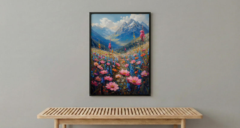 Himalayas Flower Valley Wall Art, Spring Mountain Print - Living Room Decor