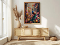 Indian Peacock Spring Poster, Exotic Bird Floral Art Print - Entryway Decor