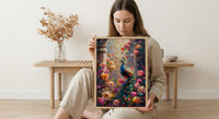 Indian Peacock Spring Poster, Exotic Bird Floral Art Print - Entryway Decor