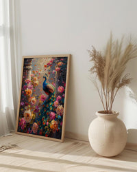 Indian Peacock Spring Poster, Exotic Bird Floral Art Print - Entryway Decor