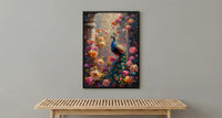 Indian Peacock Spring Poster, Exotic Bird Floral Art Print - Entryway Decor