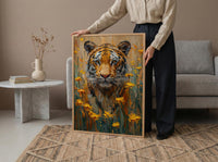 Bengal Tiger Art Print, Yellow Mustard Spring Field - Housewarming Gift