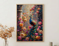Indian Peacock Spring Poster, Exotic Bird Floral Art Print - Entryway Decor