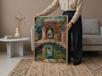 Indian Stepwell Wall Art, Marigold Spring Architecture - Thick Oil Painting Style