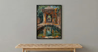 Indian Stepwell Wall Art, Marigold Spring Architecture - Thick Oil Painting Style