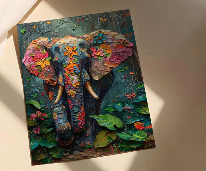 Indian Elephant Art Print, Tropical Spring Jungle Decor - Housewarming Gift