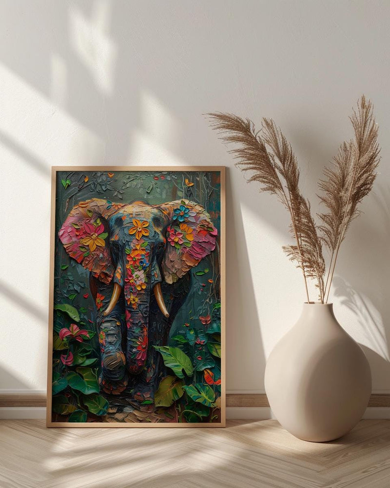 Indian Elephant Art Print, Tropical Spring Jungle Decor - Housewarming Gift