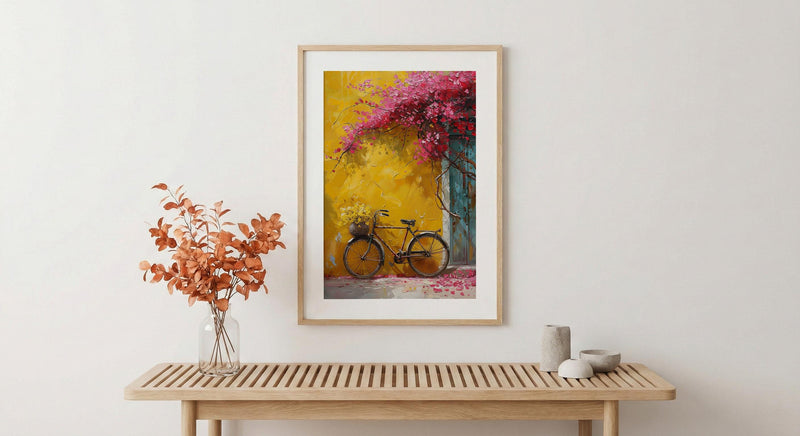 Pondicherry Yellow Wall Art, Vintage Bicycle Spring - Living Room Decor