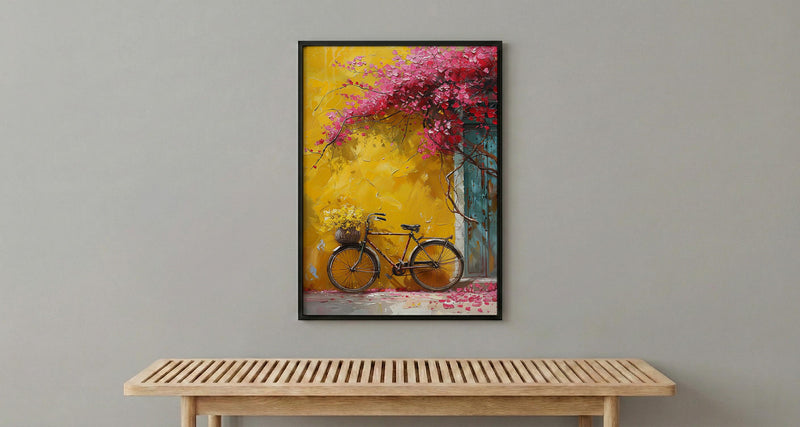 Pondicherry Yellow Wall Art, Vintage Bicycle Spring - Living Room Decor