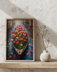 Kashmir Dal Lake Shikara Poster, Spring Tulip Decor - Housewarming Gift