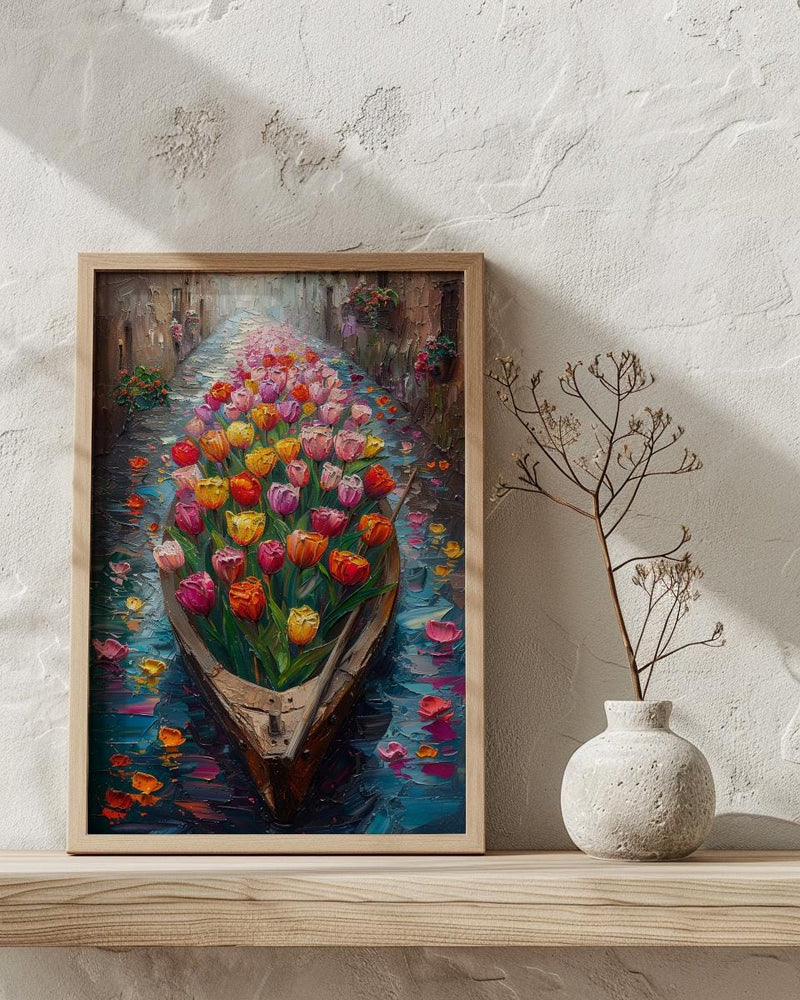Kashmir Dal Lake Shikara Poster, Spring Tulip Decor - Housewarming Gift