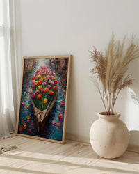 Kashmir Dal Lake Shikara Poster, Spring Tulip Decor - Housewarming Gift
