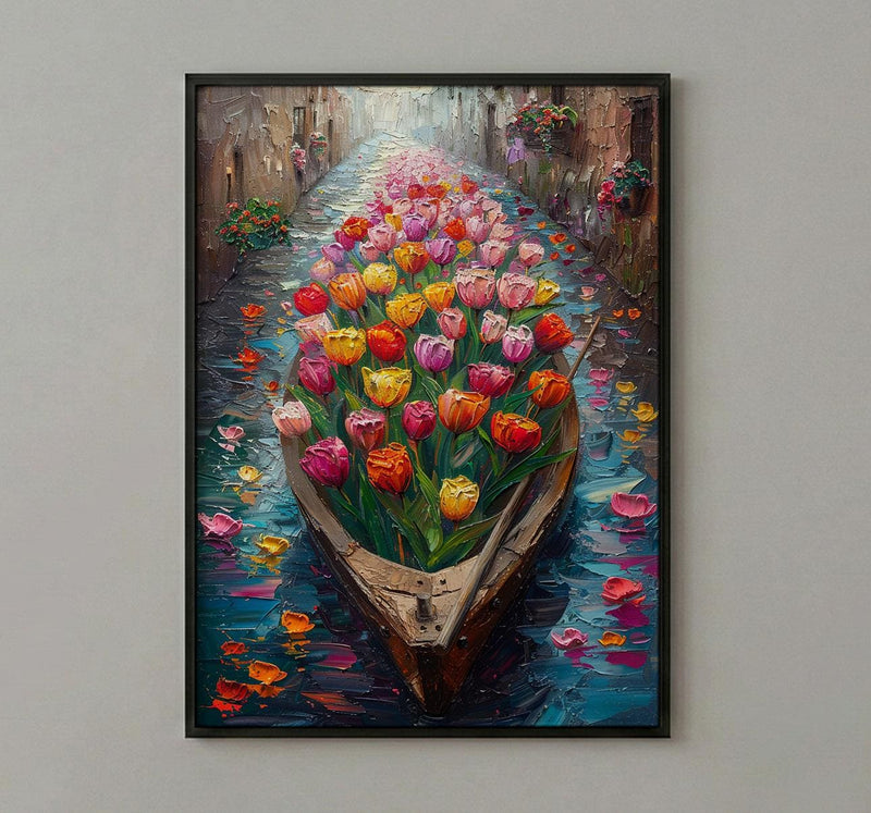 Kashmir Dal Lake Shikara Poster, Spring Tulip Decor - Housewarming Gift