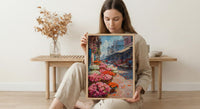 Kolkata Flower Market Wall Art, Pink Rose Spring Print - Thick Oil Painting Style