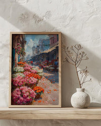 Kolkata Flower Market Wall Art, Pink Rose Spring Print - Thick Oil Painting Style