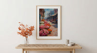 Kolkata Flower Market Wall Art, Pink Rose Spring Print - Thick Oil Painting Style