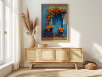 Jodhpur Blue Wall Art Print, Orange Marigold Spring Decor - Entryway Decor