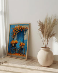 Jodhpur Blue Wall Art Print, Orange Marigold Spring Decor - Entryway Decor
