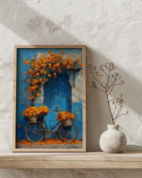 Jodhpur Blue Wall Art Print, Orange Marigold Spring Decor - Entryway Decor