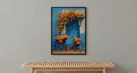 Jodhpur Blue Wall Art Print, Orange Marigold Spring Decor - Entryway Decor