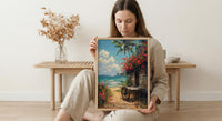 Kerala Tropical Spring Poster, Red Hibiscus Nature Wall Decor - Palette Knife Painting Style