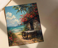 Kerala Tropical Spring Poster, Red Hibiscus Nature Wall Decor - Palette Knife Painting Style