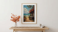 Kerala Tropical Spring Poster, Red Hibiscus Nature Wall Decor - Palette Knife Painting Style