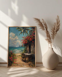 Kerala Tropical Spring Poster, Red Hibiscus Nature Wall Decor - Palette Knife Painting Style