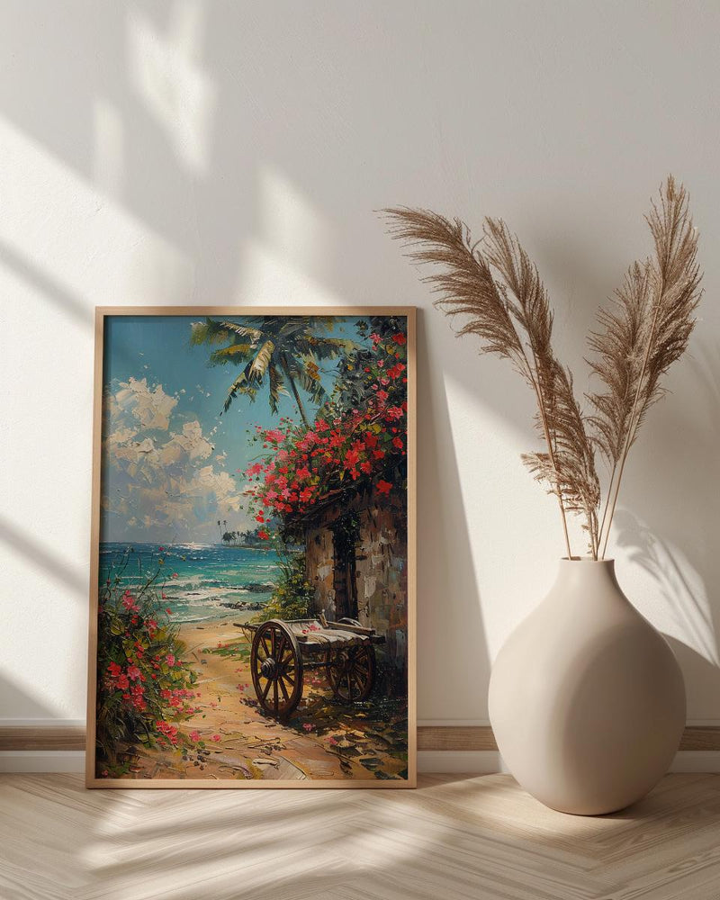 Kerala Tropical Spring Poster, Red Hibiscus Nature Wall Decor - Palette Knife Painting Style