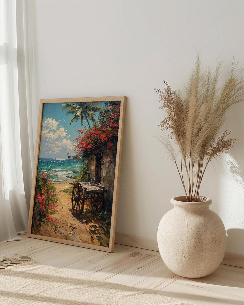 Kerala Tropical Spring Poster, Red Hibiscus Nature Wall Decor - Palette Knife Painting Style