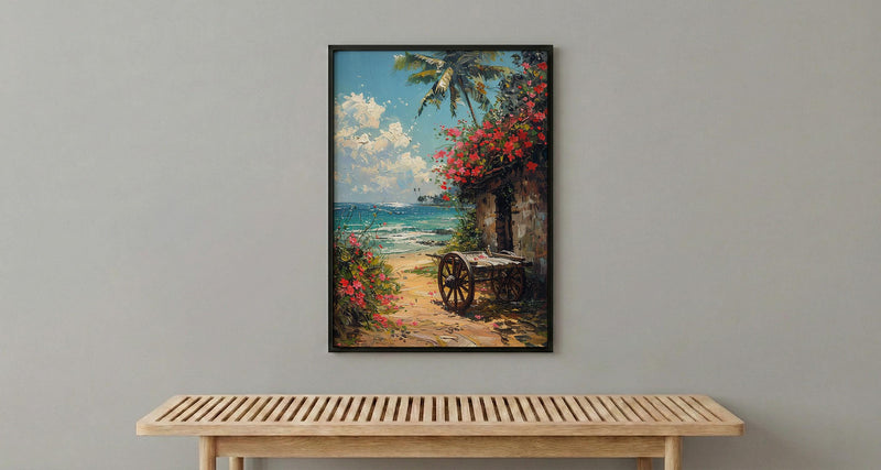 Kerala Tropical Spring Poster, Red Hibiscus Nature Wall Decor - Palette Knife Painting Style