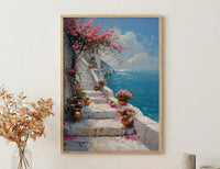 Udaipur Lotus Stairs Wall Art, White Marble Spring Print - Living Room Decor