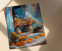 Varanasi Floral Ghats Art Print, Marigold River Decor - Housewarming Gift