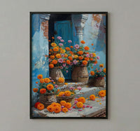 Varanasi Floral Ghats Art Print, Marigold River Decor - Housewarming Gift