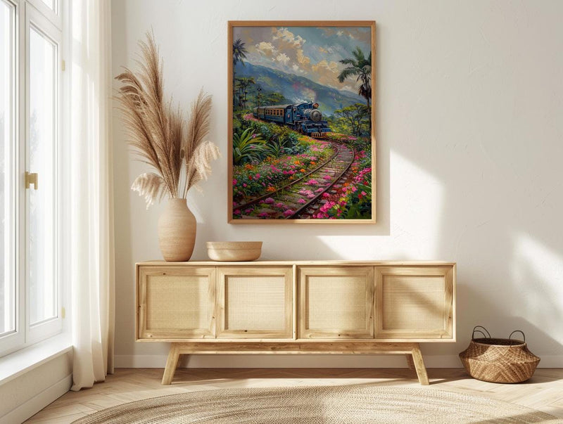 Sri Lanka Blue Train Art Print, Tea Plantation Spring - Housewarming Gift