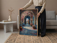Samarkand Blue Mosaic Poster, Pink Almond Blossom Decor - Entryway Decor Art